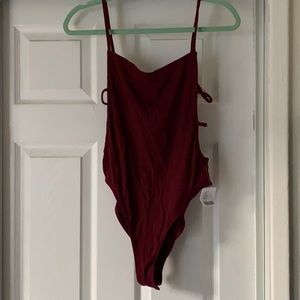 Burgundy backless body suit
